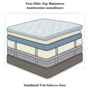 Comparison illustration of a twin pillow top mattress versus a standard twin mattress.