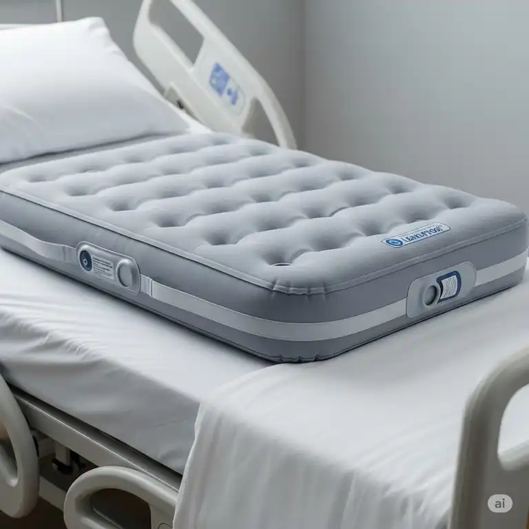 Air mattress for hospital bed designed for comfortable and supportive use, offering pressure relief for patients.