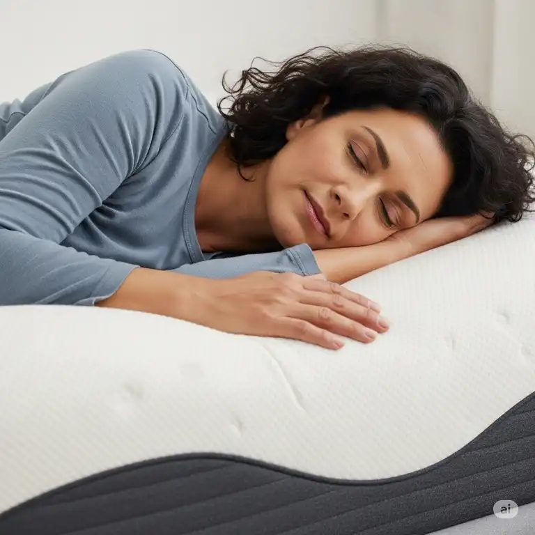 "A person peacefully sleeping on what appears to be a comfortable, supportive mattress, illustrating the benefits of the best mattress for fibromyalgia relief."