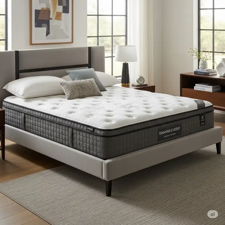 Diamond Everest mattress in a modern bedroom setting, showcasing its plush comfort and elegant design.