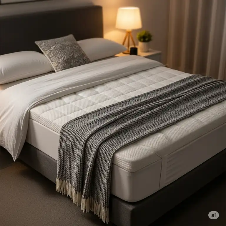 "A comfortable gel mattress topper queen bed, enhancing sleep comfort."