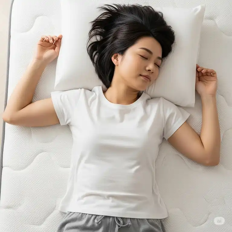 A person peacefully sleeping on a supportive mattress for neck pain.