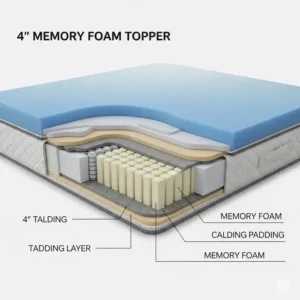 Cross-section view illustrating the 4 inch memory foam mattress cover thickness.