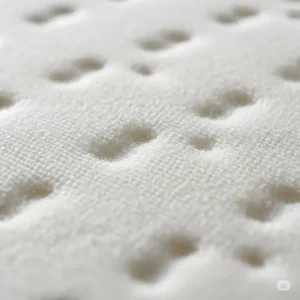 Close-up view of the breathable, soft fabric of a hospital bed mattress topper designed for skin health.