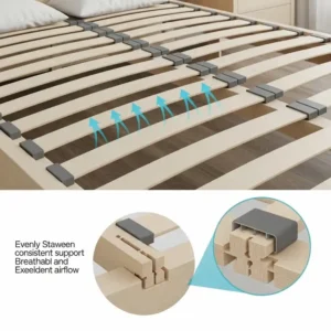 Illustration of a slatted bed frame providing even mattress support, highlighting the gaps for breathability.