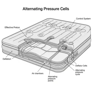 Diagram illustrating the alternating pressure cells of an air mattress for hospital bed, designed for effective pressure relief.