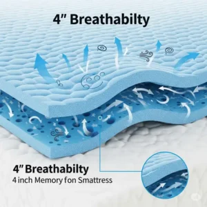 Breathable design of a 4 inch memory foam mattress cover for cooler sleep.
