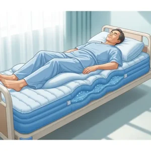 Illustration of a patient comfortably resting on a low air loss mattresses, emphasizing the therapeutic support and pressure relief it provides.
