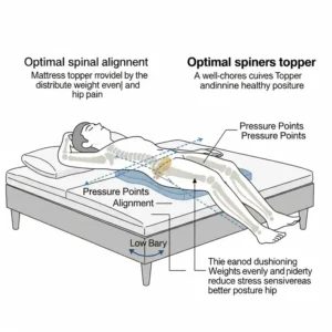 Diagram showing proper spinal alignment on a mattress topper, illustrating how the best mattress topper for hip pain can improve posture.