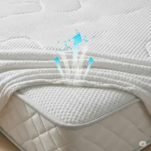 An airy, breathable mattress cover fabric allowing air circulation, ensuring a comfortable night's sleep while helping to protect a bed mattress cover.