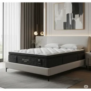 The diamond aspen mattress beautifully integrated into a modern bedroom setting, showcasing its elegant design and how it enhances sleep environments.