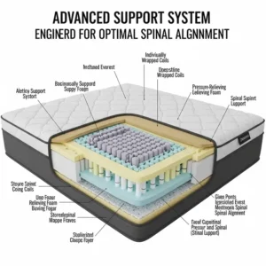 Diagram illustrating the advanced support system of the Diamond Everest mattress, designed for optimal spinal alignment.