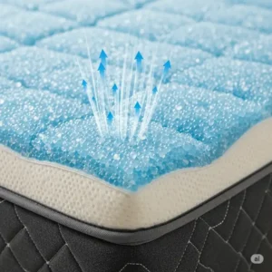 "Close-up of the advanced gel infusion technology within a gel mattress topper queen, designed for optimal temperature regulation."