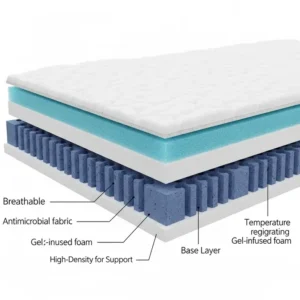 Cross-section diagram illustrating the multi-layered construction of a high-quality hospital bed mattress topper.

