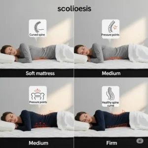 "Visual representation of different mattress firmness levels, highlighting the importance of finding the right firmness for best type of mattress for scoliosis patients to ensure optimal sleep."
