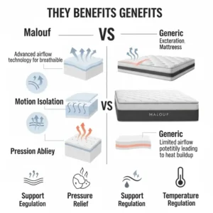 Visual comparison showcasing the superior benefits of a Malouf mattress, including breathability and motion isolation.