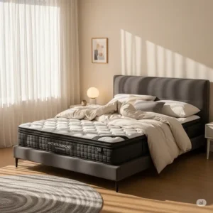 "Inviting bedroom scene featuring a high-quality mattress from a reputable mattress diamond store, promising restful sleep."