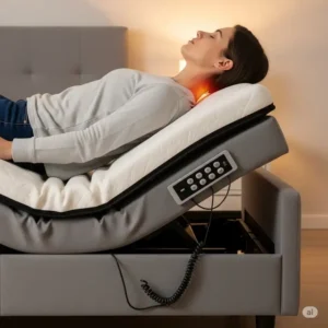 An adjustable bed base with the head elevated, showing how it can be customized with a mattress for neck pain to reduce strain. best mattress for neck pain