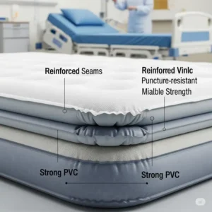 Detail of the high-quality, durable materials used in the construction of an air mattress for hospital bed suitable for frequent use.