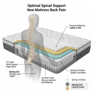 Cross-section illustration of a hybrid mattress highlighting its layers, designed to support the spine and reduce new mattress back pain.