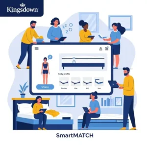 Illustration of Kingsdown's SmartMATCH system, demonstrating how it scientifically matches individuals to the ideal mattress for their support and comfort needs, a key feature discussed in kingsdown mattress reviews.