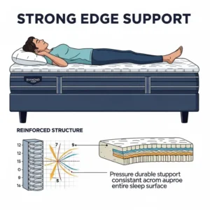 An illustration showcasing the strong edge support of the diamond aspen mattress, ensuring consistent comfort and usability across the entire sleep surface.