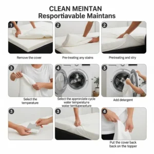  "Instructions for cleaning and maintaining the removable cover of a gel mattress topper queen bed."