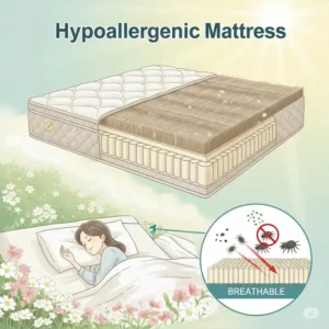 Illustration depicting the hypoallergenic benefits of a horsehair mattress, ideal for those seeking a dust mite resistant and allergen-free sleeping environment.
