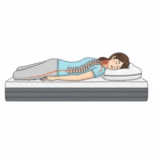 Illustration of a side sleeper on a mattress for neck pain, emphasizing proper spinal alignment. best mattress for neck pain