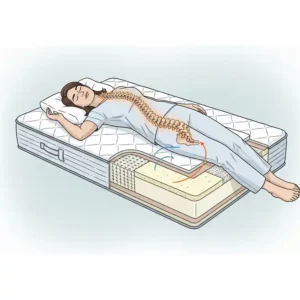 "Illustration of a back sleeper on a mattress, showcasing how a supportive mattress aids in maintaining natural spinal curvature for those with best type of mattress for scoliosis."