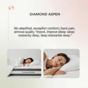A graphic displaying a positive customer testimonial about the diamond aspen mattress, reflecting satisfaction with its comfort and sleep benefits.