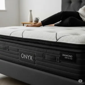 Visual representation of the sophisticated "Onyx" design elements and premium aesthetics of the mattress diamond onyx ice.