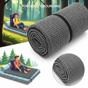 Illustration of a rolled-up, portable grounding mattress pads, suggesting its use for travel and on-the-go earthing.