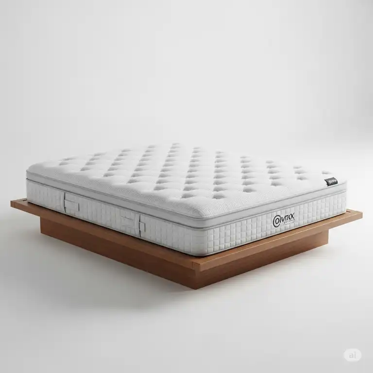 Plush queen mattress for a platform bed, showcasing its low profile and stylish design.