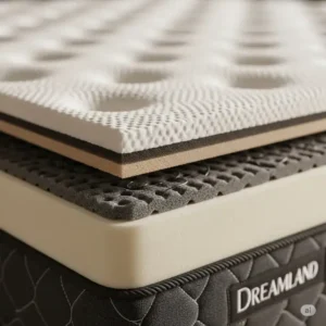 Close-up of a dreamland mattress surface, highlighting its multi-layered design for optimal comfort and support.