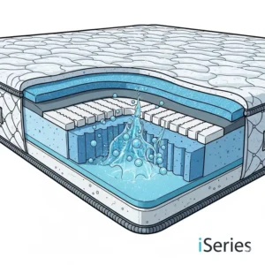 Close-up illustration showcasing the unique gel memory foam layers within an iSeries mattresses, designed for cooling comfort.