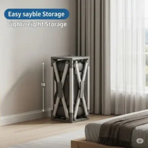 A foldable air mattress stand in its compact, collapsed position, highlighting its ease of storage and portability.