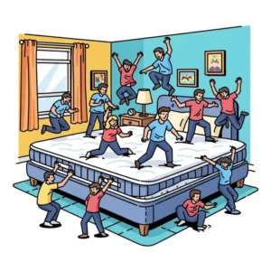 An illustration depicting a sturdy, high-quality mattress resisting wear and tear, symbolizing the durability required for a long-lasting and best Airbnb mattress.