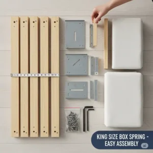 Cross-section view of a king size box spring revealing its robust internal wooden frame and steel coils for optimal mattress support.