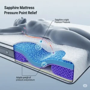 Graphic illustrating pressure point relief provided by a sapphire mattress, adapting to body contours.