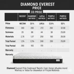Comparison chart detailing the Diamond Everest mattress price against competitor models, emphasizing its competitive value.