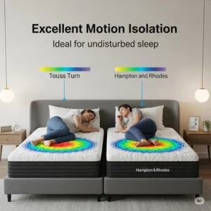 "Graphic demonstrating the excellent motion isolation properties of a hampton and rhodes mattress, ideal for undisturbed sleep."