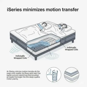 Graphic depicting how iSeries mattresses minimize motion transfer, allowing for undisturbed sleep even with a partner.