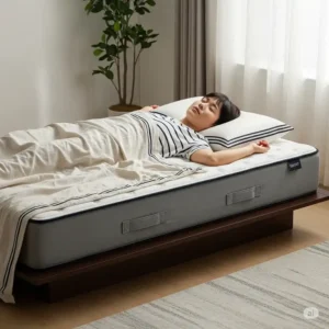 A person peacefully sleeping on a comfortable mattress for a platform bed, emphasizing restful sleep.