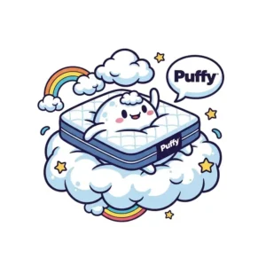 Whimsical graphic representing the unique cloud-like comfort and plush feel of Puffy mattresses, synonymous with their "puffy" namesake.
