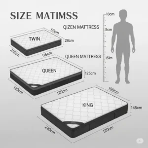 Variety of Bowles mattress sizes available, including Twin, Queen, and King, to fit any bedroom.