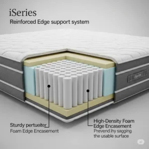 Visual representation of the reinforced edge support in iSeries mattresses, preventing sagging and extending the usable sleep surface.