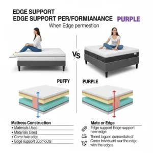 Infographic comparing the edge support performance of Puffy and Purple mattresses when sitting or lying near the perimeter.