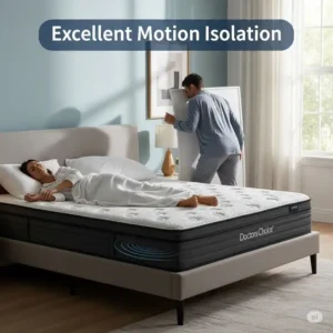 Visual depicting excellent motion isolation on a Doctors Choice mattress, showing minimal disturbance when one partner moves.
