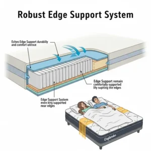 Illustration highlighting the robust edge support system of an Englander bed mattress, providing consistent comfort across the entire surface.